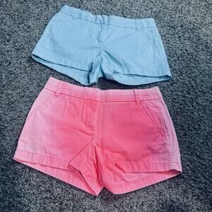J Crew Women’s 100% Cotton Chino Twill Shorts Sz 4 Lot of 2 pair Pink & Blue